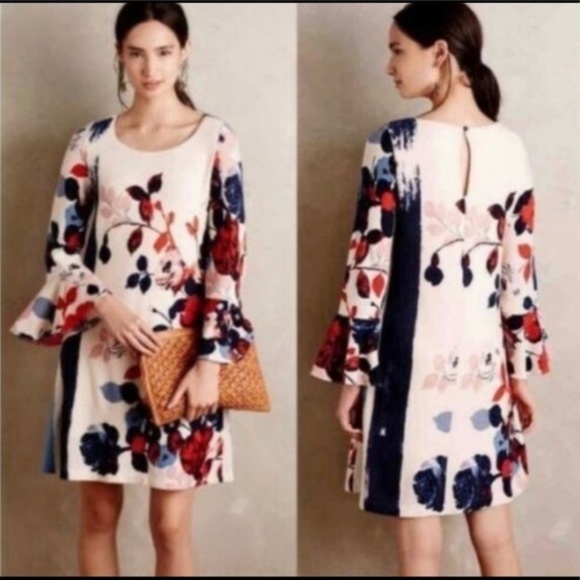 𝅺Anthropologie Maeve Anthousai Floral Sweater Shift Dress, Size Medium - Picture 8 of 9